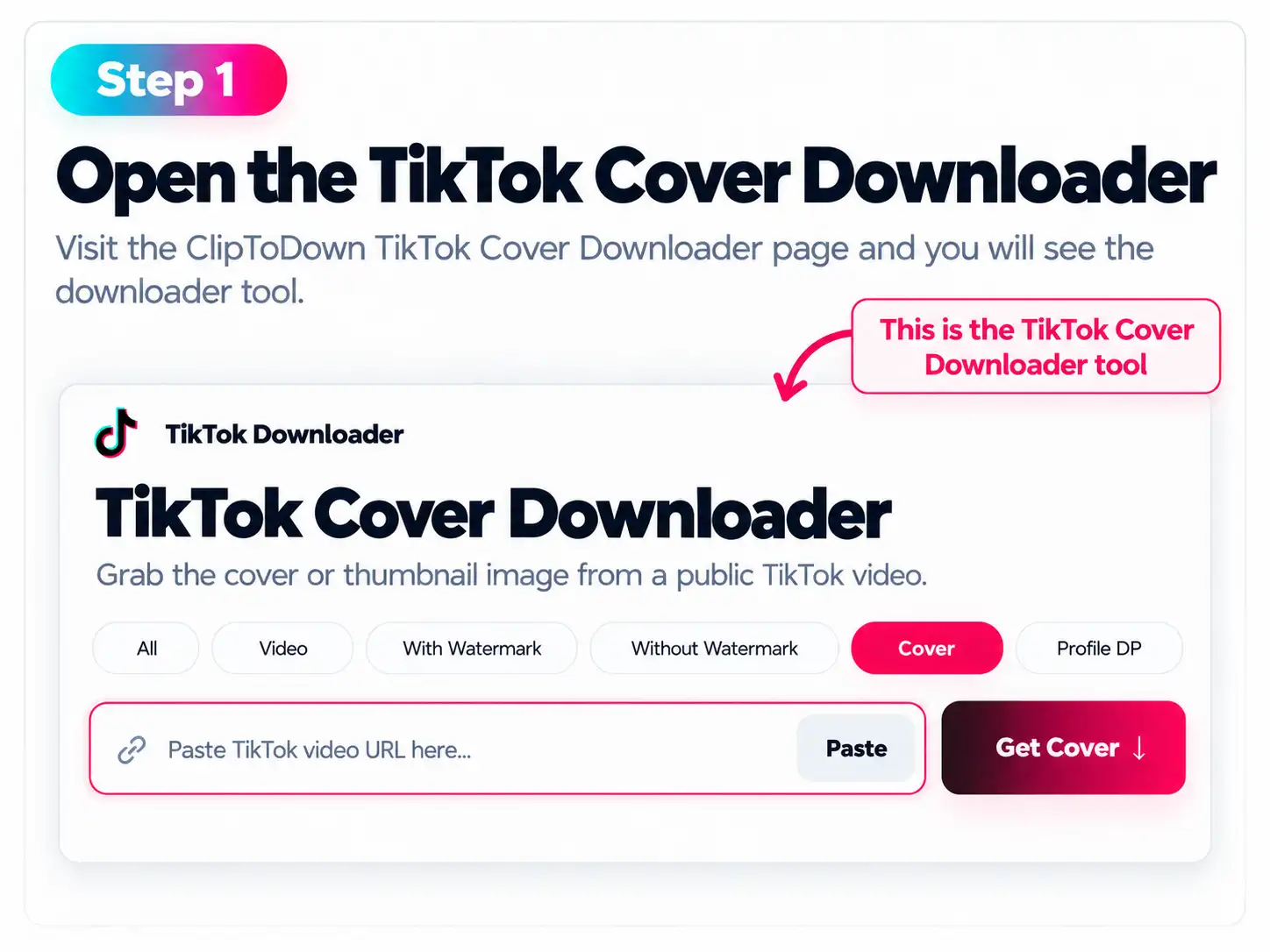 Step 1: Open TikTok Cover Downloader using ClipToDown TikTok thumbnail downloader
