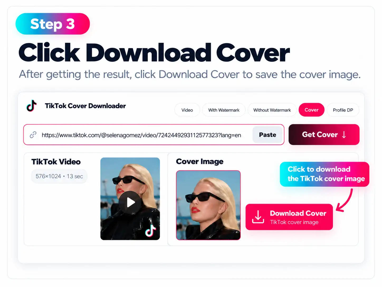 Step 3: Click Get Cover using ClipToDown TikTok thumbnail downloader
