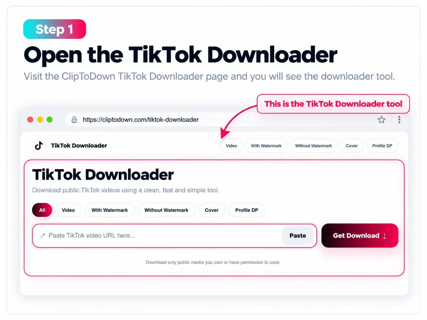 ClipToDown TikTok downloader - step 1